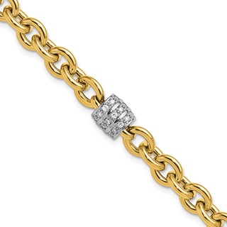 Herco 14K Two-tone Polished Diamond Oval Link 8 inch Bracelet