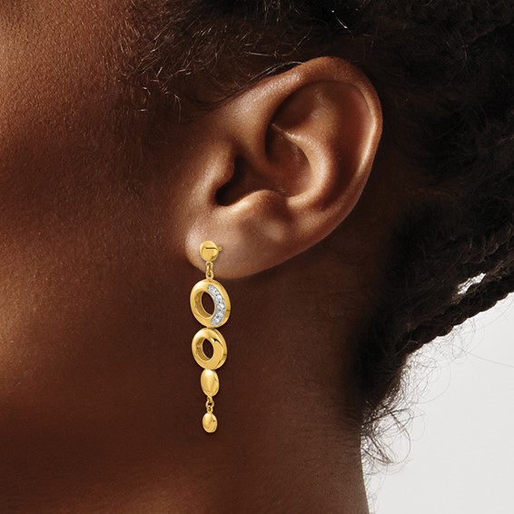 Herco 14K with White Rhodium Polished Fancy Diamond Circles Post Dangle Earrings