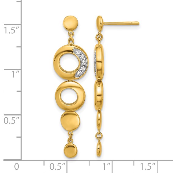 Herco 14K with White Rhodium Polished Fancy Diamond Circles Post Dangle Earrings