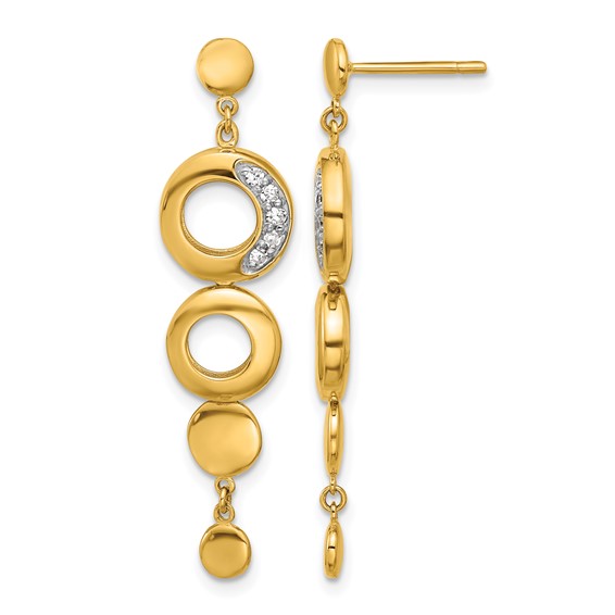 Herco 14K with White Rhodium Polished Fancy Diamond Circles Post Dangle Earrings