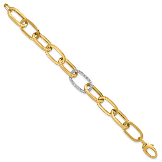 Herco 14K Two-tone Polished Diamond Oval Link 8 inch Bracelet