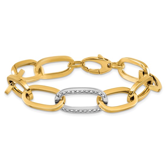Herco 14K Two-tone Polished Diamond Oval Link 8 inch Bracelet