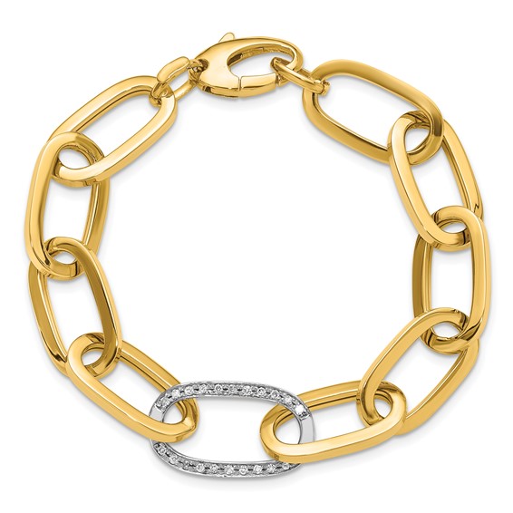 Herco 14K Two-tone Polished Diamond Oval Link 8 inch Bracelet