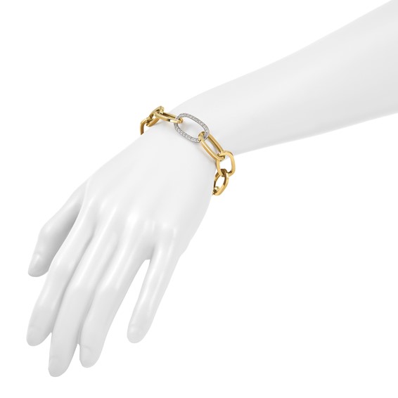 Herco 14K Two-tone Polished Diamond Oval Link 8 inch Bracelet