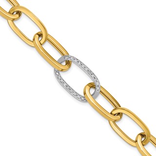 Herco 14K Two-tone Polished Diamond Oval Link 8 inch Bracelet