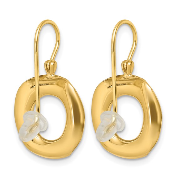 Herco 14K with White Rhodium Polished and Textured Diamond Circle Shephard Hook Dangle Earrings