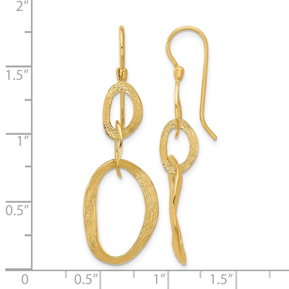 Herco 14K Polished and Textured Oval Shepard Hook Dangle Earrings