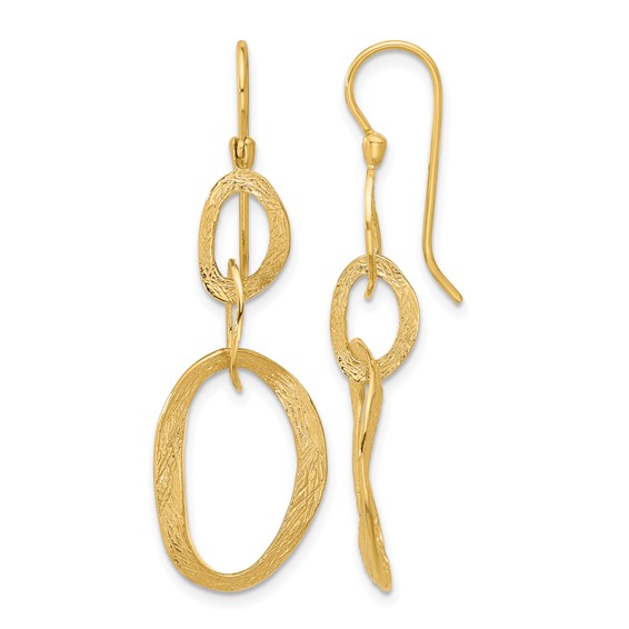 Herco 14K Polished and Textured Oval Shepard Hook Dangle Earrings