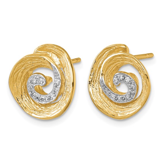 Herco 14K with White Rhodium Polished and Textured Diamond Swirl Post Earrings