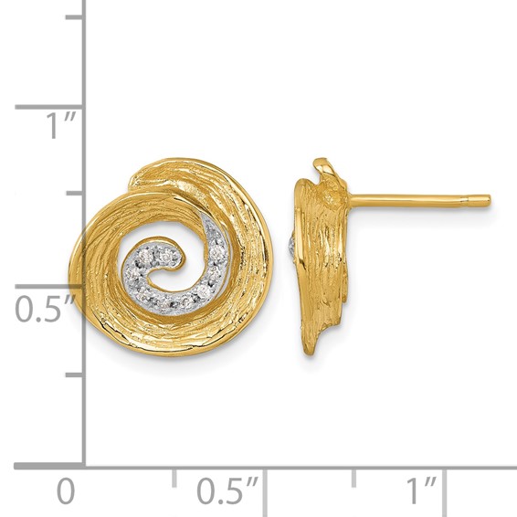 Herco 14K with White Rhodium Polished and Textured Diamond Swirl Post Earrings