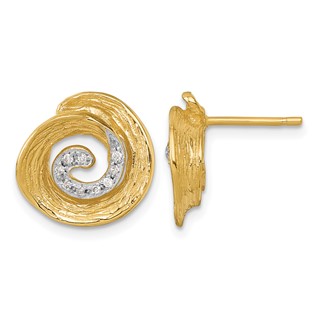 Herco 14K with White Rhodium Polished and Textured Diamond Swirl Post Earrings