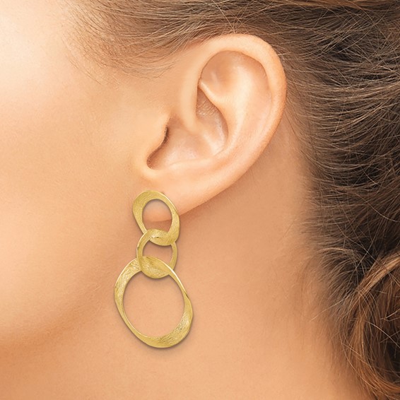 Herco 14K Polished and Brushed Wavy Triple Circle Link Post Dangle Earrings