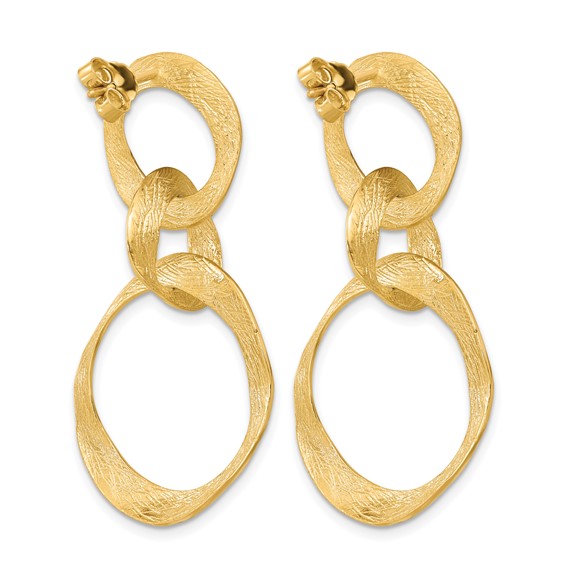 Herco 14K Polished and Brushed Wavy Triple Circle Link Post Dangle Earrings