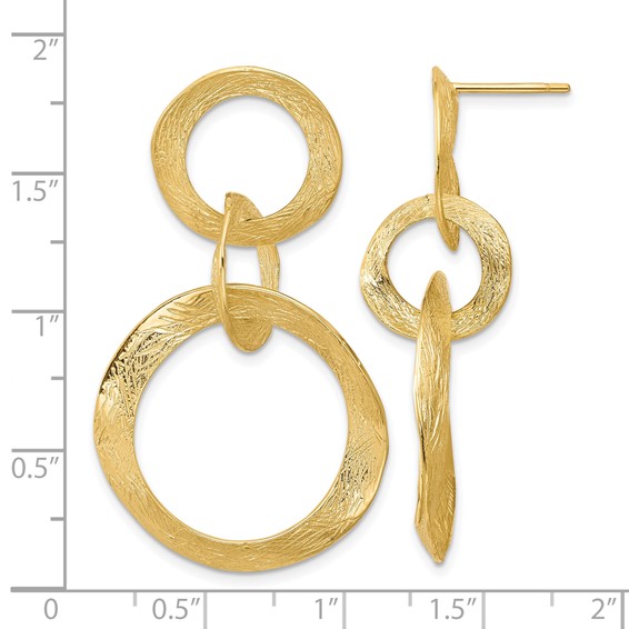 Herco 14K Polished and Brushed Wavy Triple Circle Link Post Dangle Earrings