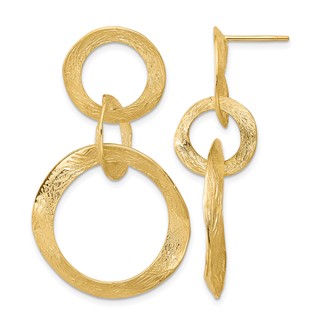 Herco 14K Polished and Brushed Wavy Triple Circle Link Post Dangle Earrings