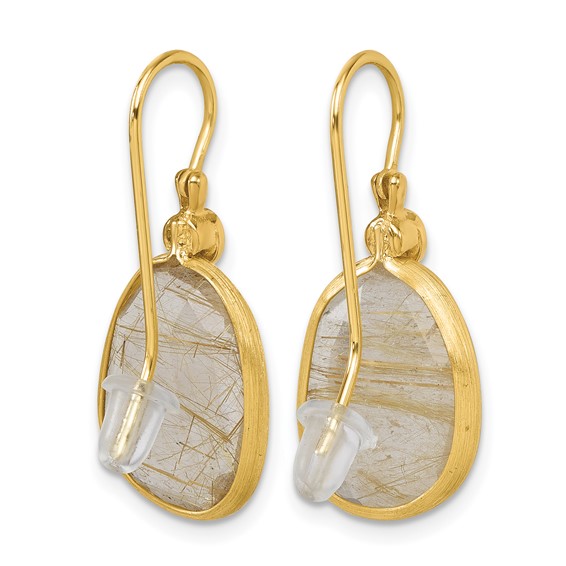 Herco 14K Polished and Satin Fancy Diamond and Rutilated Quartz Shephard Hook Dangle Earrings