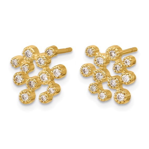 Herco 14K Polished and Textured Diamond Cluster Post Earrings