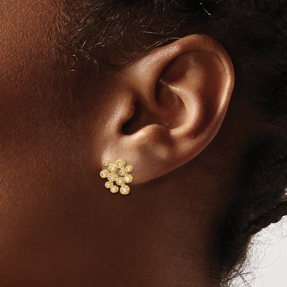 Herco 14K Polished and Textured Diamond Cluster Post Earrings