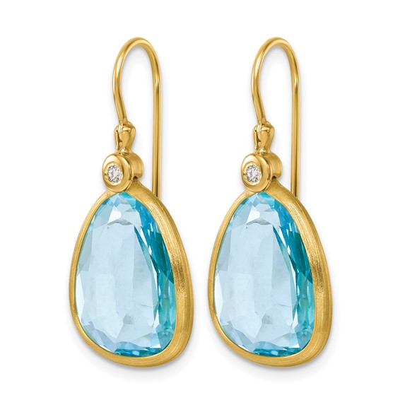 Herco 14K Polished and Satin Fancy Diamond and Blue Topaz Shephard Hook Dangle Earrings