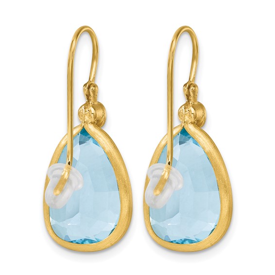 Herco 14K Polished and Satin Fancy Diamond and Blue Topaz Shephard Hook Dangle Earrings