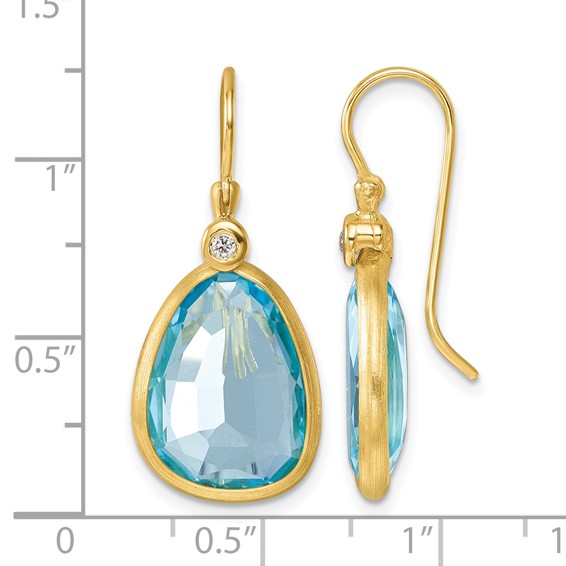 Herco 14K Polished and Satin Fancy Diamond and Blue Topaz Shephard Hook Dangle Earrings