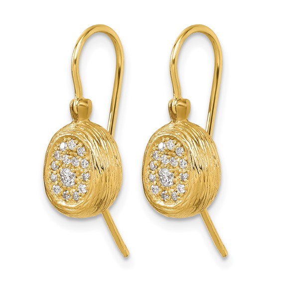 Herco 14K Polished and Textured Diamond Oval Shephard Hook Dangle Earrings