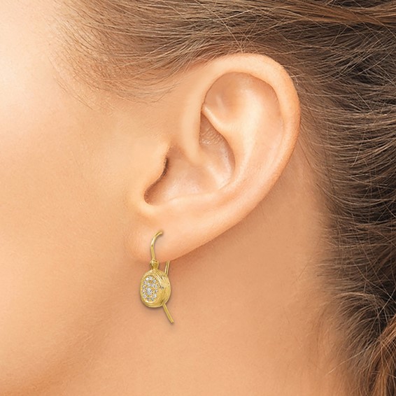 Herco 14K Polished and Textured Diamond Oval Shephard Hook Dangle Earrings