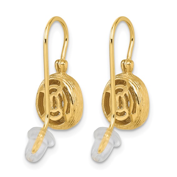 Herco 14K Polished and Textured Diamond Oval Shephard Hook Dangle Earrings