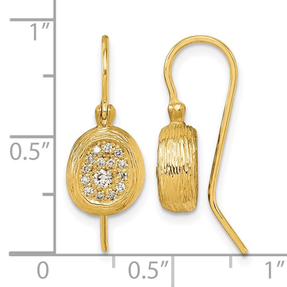 Herco 14K Polished and Textured Diamond Oval Shephard Hook Dangle Earrings