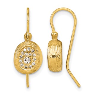 Herco 14K Polished and Textured Diamond Oval Shephard Hook Dangle Earrings