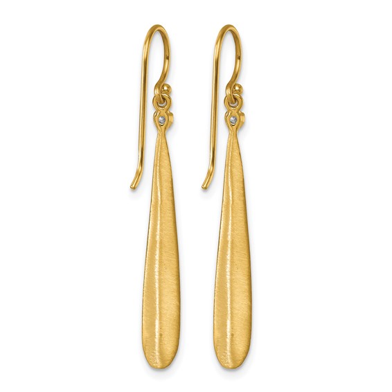 Herco 14K Brushed and Textured Diamond Leaf Shephard Hook Dangle Earrings