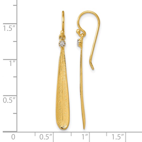 Herco 14K Brushed and Textured Diamond Leaf Shephard Hook Dangle Earrings