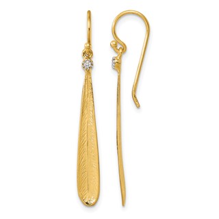 Herco 14K Brushed and Textured Diamond Leaf Shephard Hook Dangle Earrings