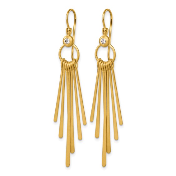 Herco 14K Polished and Satin Diamond Circle with Dangling Strips Shephard Hook Dangle Earrings