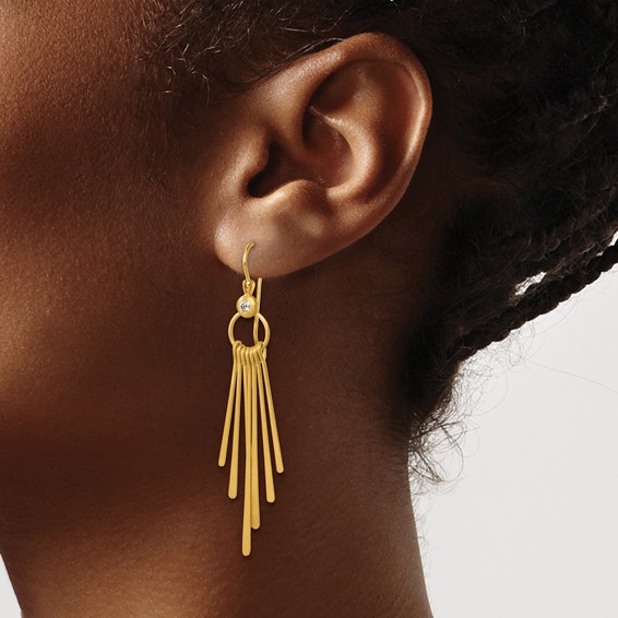 Herco 14K Polished and Satin Diamond Circle with Dangling Strips Shephard Hook Dangle Earrings