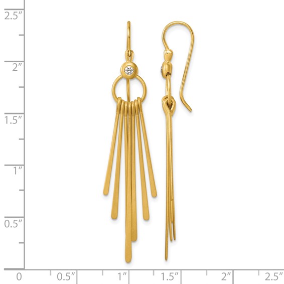 Herco 14K Polished and Satin Diamond Circle with Dangling Strips Shephard Hook Dangle Earrings