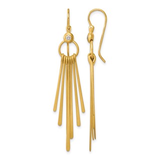 Herco 14K Polished and Satin Diamond Circle with Dangling Strips Shephard Hook Dangle Earrings