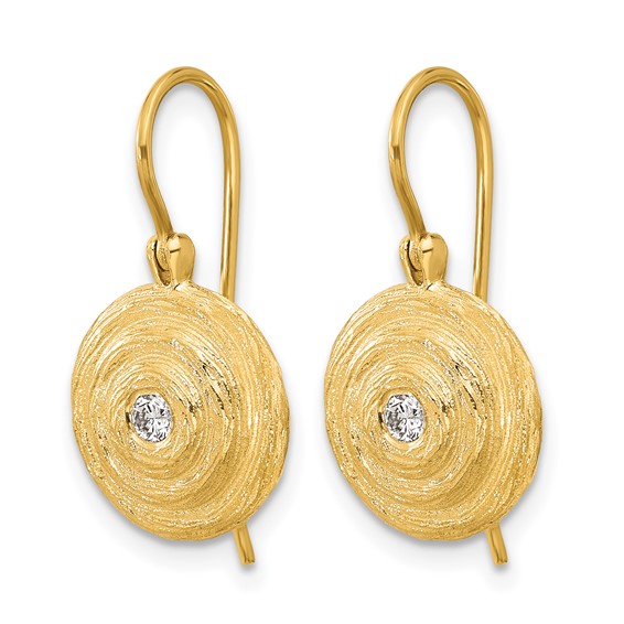 Herco 14K Polished and Textured Diamond Swirl Shephard Hook Dangle Earrings
