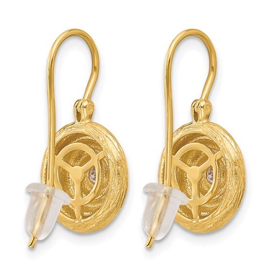 Herco 14K Polished and Textured Diamond Swirl Shephard Hook Dangle Earrings