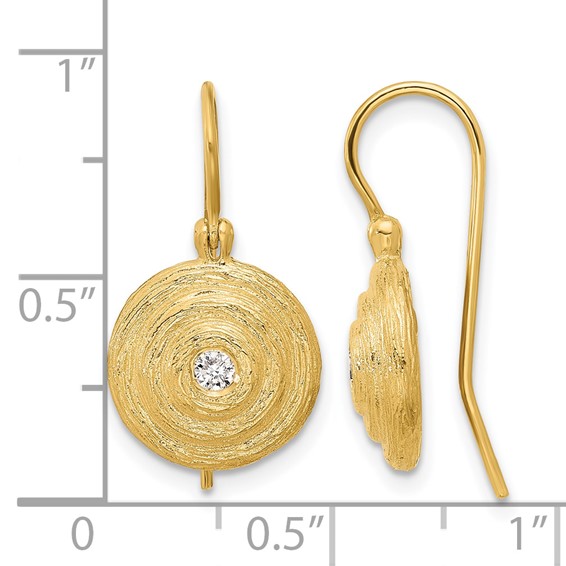 Herco 14K Polished and Textured Diamond Swirl Shephard Hook Dangle Earrings