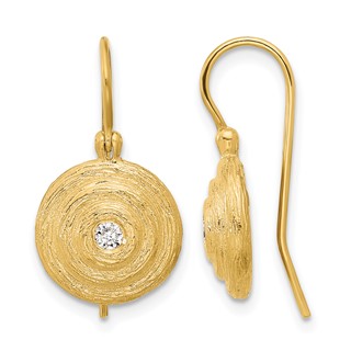 Herco 14K Polished and Textured Diamond Swirl Shephard Hook Dangle Earrings