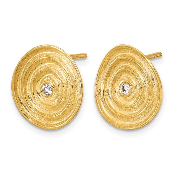 Herco 14K Polished and Textured Diamond Swirl Disc Post Earrings