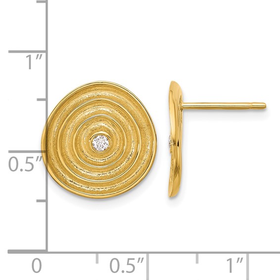 Herco 14K Polished and Textured Diamond Swirl Disc Post Earrings