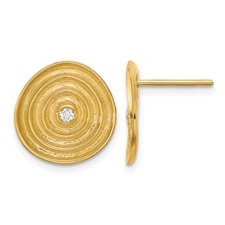 Herco 14K Polished and Textured Diamond Swirl Disc Post Earrings