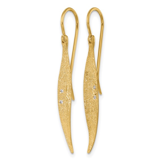 Herco 14K Brushed and Textured Diamond Short Leaf Shephard Hook Dangle Earrings