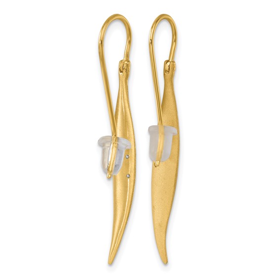 Herco 14K Brushed and Textured Diamond Short Leaf Shephard Hook Dangle Earrings