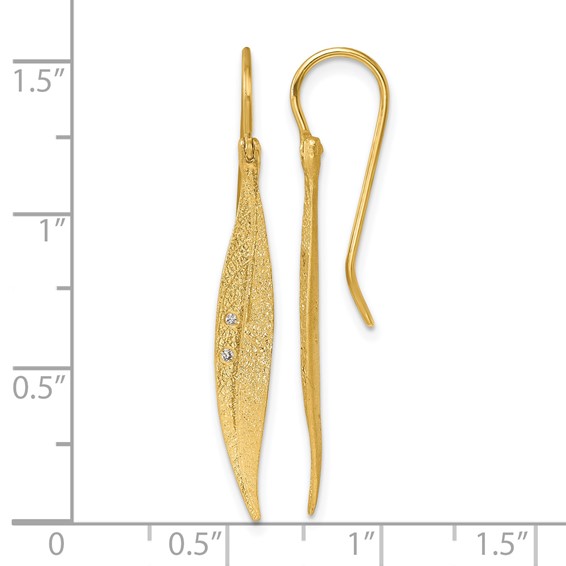 Herco 14K Brushed and Textured Diamond Short Leaf Shephard Hook Dangle Earrings