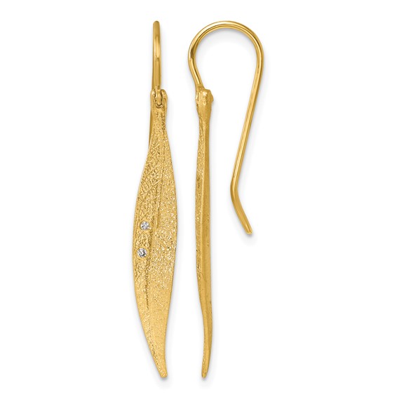 Herco 14K Brushed and Textured Diamond Short Leaf Shephard Hook Dangle Earrings