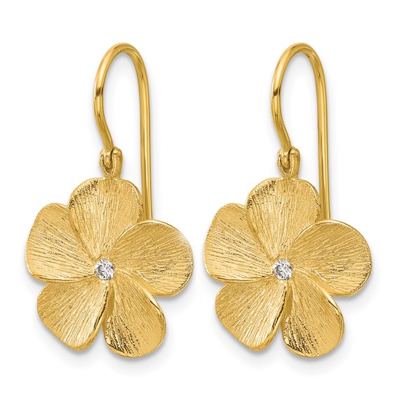 Herco 14K Brushed Diamond Flower Shephard Hook Dangle Earrings