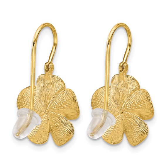 Herco 14K Brushed Diamond Flower Shephard Hook Dangle Earrings